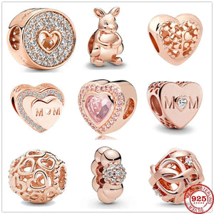 Life Tree MOM Love Heart Beads Rose Charm Bracelet DIY Jewelry