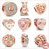 Life Tree MOM Love Heart Beads Rose Charm Bracelet DIY Jewelry