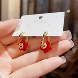 Red Pearl Flower 2-Way Earrings
