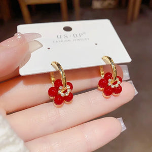 Red Pearl Flower 2-Way Earrings