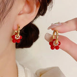 Red Pearl Flower 2-Way Earrings