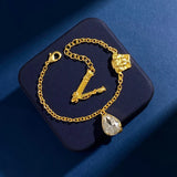 Retro Tussauds V Letter Gemstone Crystal Earrings