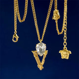 Retro Tussauds V Letter Gemstone Crystal Earrings