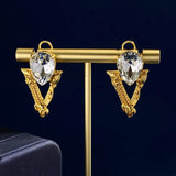 Retro Tussauds V Letter Gemstone Crystal Earrings