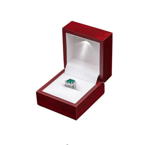 Wooden Flip Lid Earring Ring Necklace Storage Box LED Light Engagement Ring Box