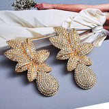 Crystal Studded Metal Flower Drop Earrings for Women