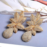 Crystal Studded Metal Flower Drop Earrings for Women