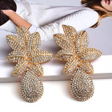 Crystal Studded Metal Flower Drop Earrings for Women