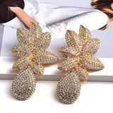 Crystal Studded Metal Flower Drop Earrings for Women
