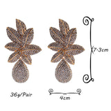 Crystal Studded Metal Flower Drop Earrings for Women