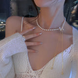 Tassel Pearl Chain Butterfly Necklace Wedding Jewelry