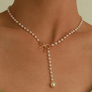 Tassel Pearl Butterfly Necklace Stainless Steel Wedding Jewelry