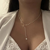 Tassel Pearl Butterfly Necklace Stainless Steel Wedding Jewelry