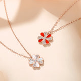 Sterling Silver Four Leaf Clover Necklace with Red Agate Pendant