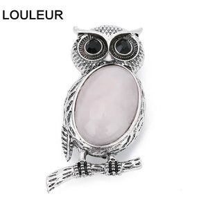 Animal Owl Brooch Natural Tiger Eye Stone Cabochon Pin Gift