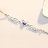 Heart Angel Wing Zircon Bracelet 925 Silver Purple CZ Charm Bracelet