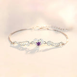 Heart Angel Wing Zircon Bracelet 925 Silver Purple CZ Charm Bracelet