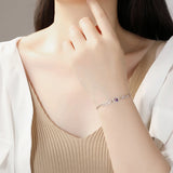 Heart Angel Wing Zircon Bracelet 925 Silver Purple CZ Charm Bracelet