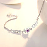 Heart Angel Wing Zircon Bracelet 925 Silver Purple CZ Charm Bracelet