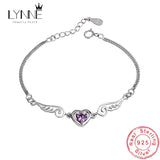 Heart Angel Wing Zircon Bracelet 925 Silver Purple CZ Charm Bracelet