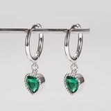 Heart Earring Hoop Sterling Silver S925 Green Zircon Stud Earring