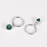 Heart Earring Hoop Sterling Silver S925 Green Zircon Stud Earring