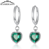 Heart Earring Hoop Sterling Silver S925 Green Zircon Stud Earring