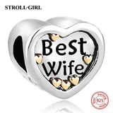 Heart Stamped Wife Charms Beads Fit European Bracelet 925