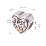 Heart Stamped Wife Charms Beads Fit European Bracelet 925
