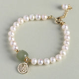 Natural Hetian Jade Freshwater Pearls Beaded Women's Bracelets