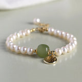 Natural Hetian Jade Freshwater Pearls Beaded Women's Bracelets