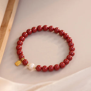 Red Cinnabar Pearl Bracelet for Women