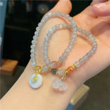 Lucky Jade/Gourd 6mm Gray Moonstone Beaded Strand Bracelet