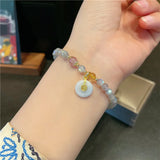 Lucky Jade/Gourd 6mm Gray Moonstone Beaded Strand Bracelet