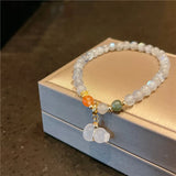 Lucky Jade/Gourd 6mm Gray Moonstone Beaded Strand Bracelet