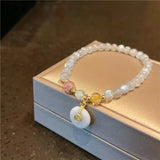 Lucky Jade/Gourd 6mm Gray Moonstone Beaded Strand Bracelet
