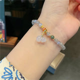 Lucky Jade/Gourd 6mm Gray Moonstone Beaded Strand Bracelet