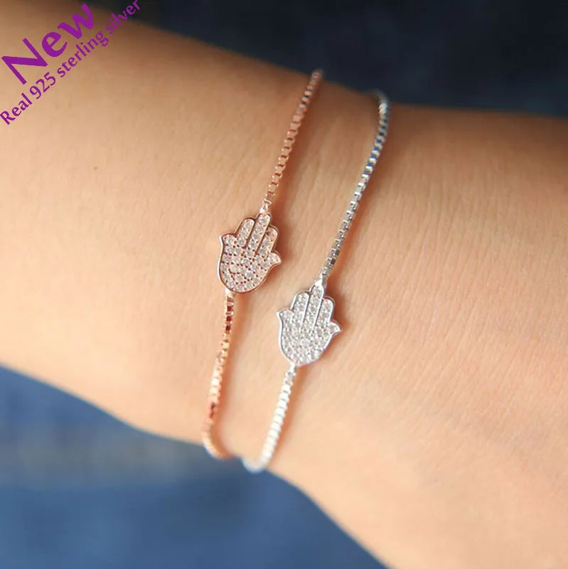 Sterling Silver Lucky Link Chain Bracelet with CZ Crystal Charms