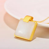 Lucky Pendant Necklace Hetian Jade S925 Sterling Silver Inlaid