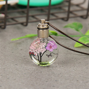 Dried Flower Butterfly Glass Ball Necklace Pendant Choker