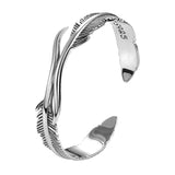 Luotai Old Silversmith Men's Retro Thai Silver Feather Open Bracelet