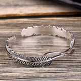Luotai Old Silversmith Men's Retro Thai Silver Feather Open Bracelet