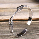 Luotai Vintage Thai Silver Feather Open Bracelet Men's Retro Gift