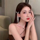 Vintage Silver Crystal Heart Tassel Hair Pins