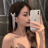 Vintage Silver Crystal Heart Tassel Hair Pins