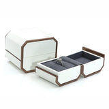 Leather Double Ring Box for Wedding Ceremony Engagement Ring Pendant Necklace