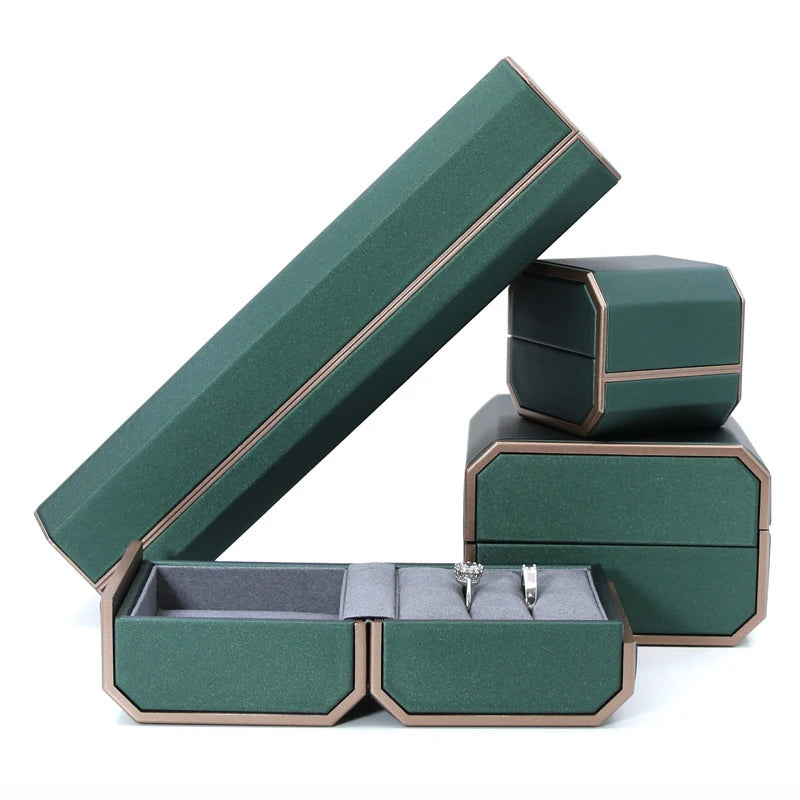 Leather Double Ring Box for Wedding Ceremony Engagement Ring Pendant Necklace