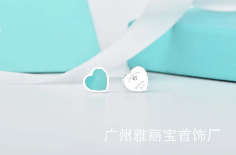 925 Silver Heart Stud Earrings Square Party Jewelry