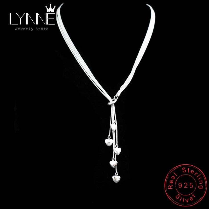 925 Silver Tassel Heart Pendant Necklace for Women