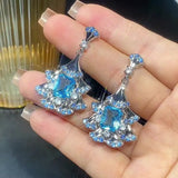 High-end Fan-shaped Sapphire Earrings for Women